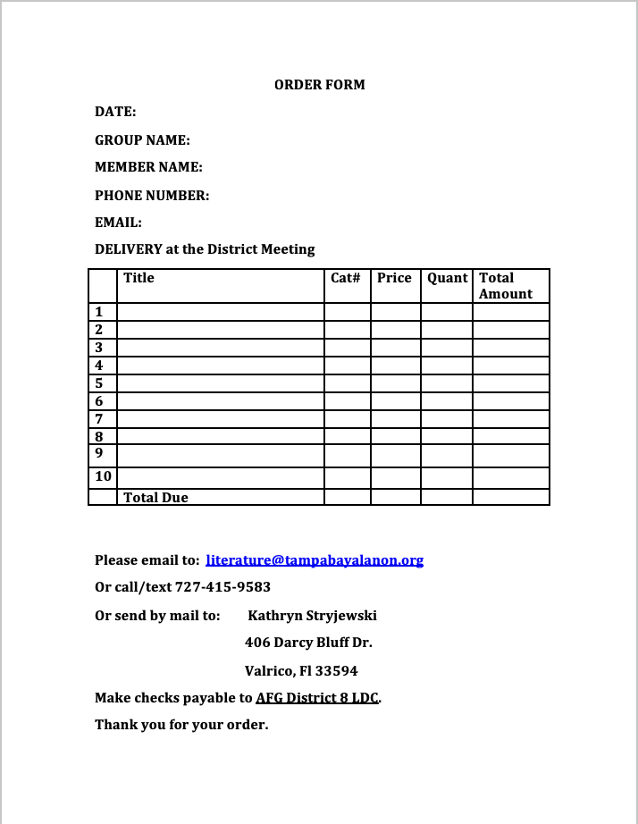 D8 literature order form